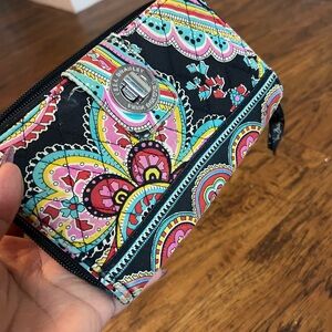 Vera Bradley Black Multi Floral Paisley Quilted Zip Wallet